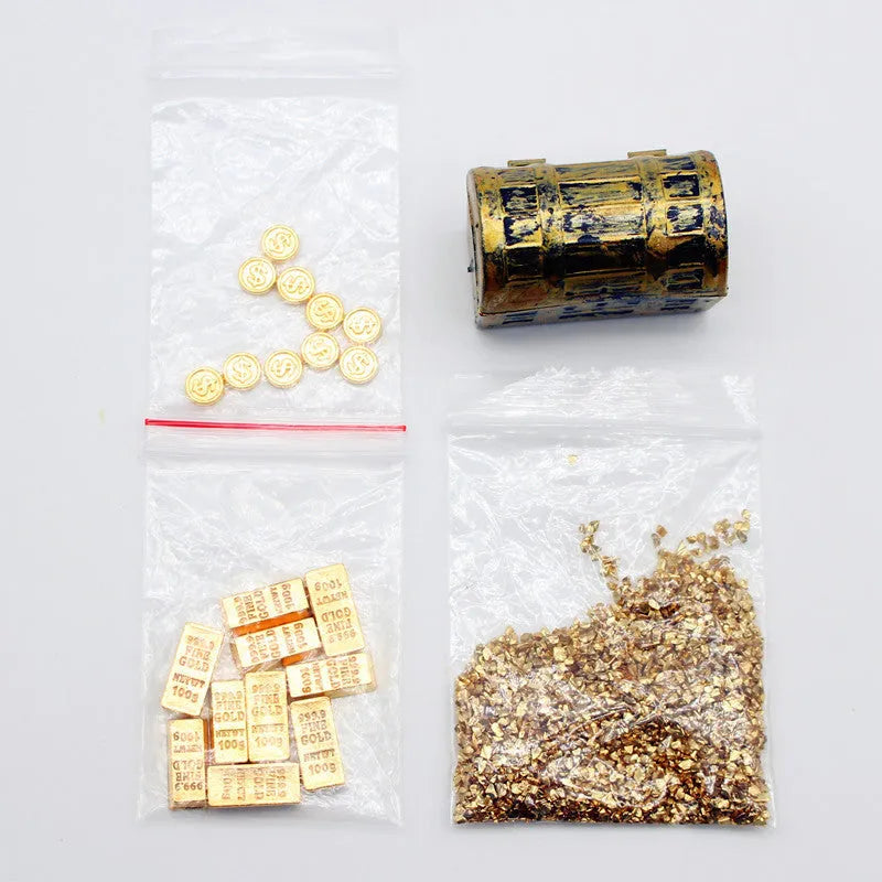Alloy gold coin treasure box miniature doll house accessories with gold bars and ingots