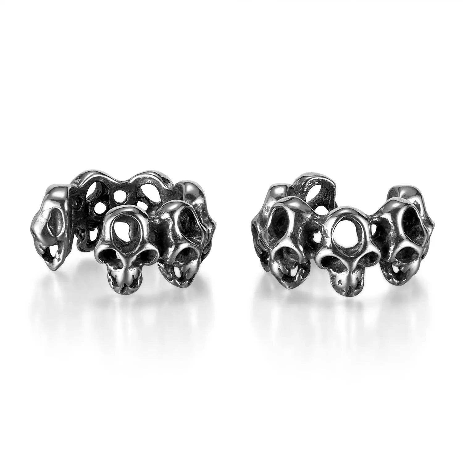 Silver stainless steel hollow skull ear clip with geometric retro design for unisex hip hop fashion