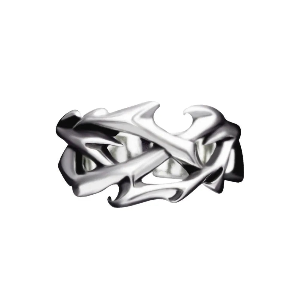 Adjustable copper men's ring with geometric thorn flower design in J2150 thorns colour