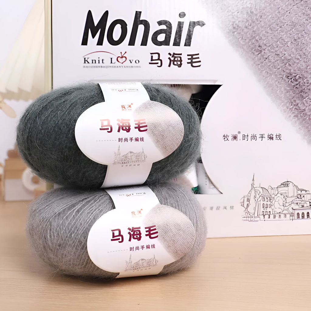 Mohair scarf DIY kit with wool ball and Inverness thread in assorted colours