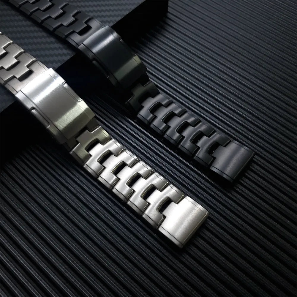 Garmin Jiaming compatible watch strap in Black, Silver, or Titanium colour, showing 22mm and 26mm size options.