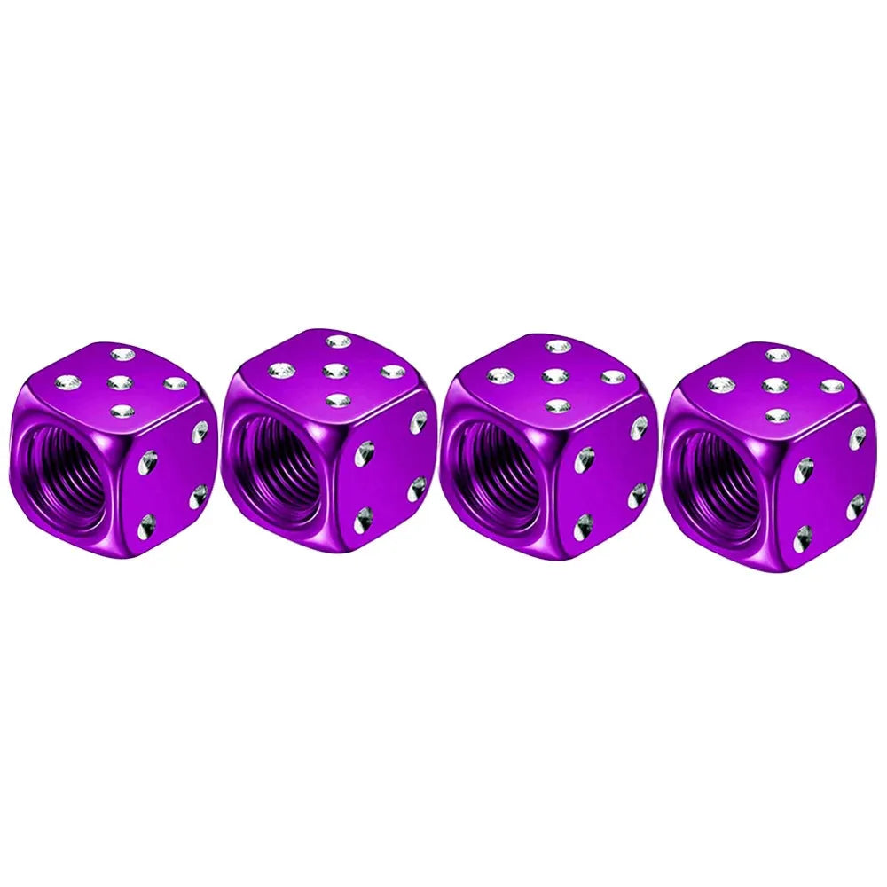 Aluminium alloy dice valve cap in assorted colours for American valve stems on car and motorcycle wheels.
