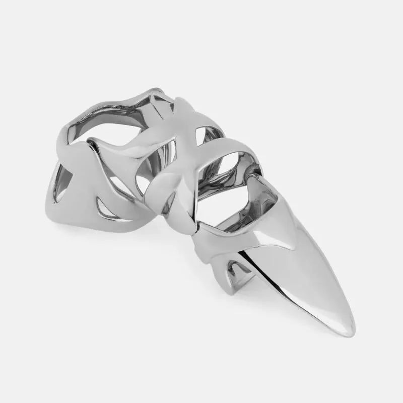 Silver alloy punk armour finger stall ring showing full finger coverage