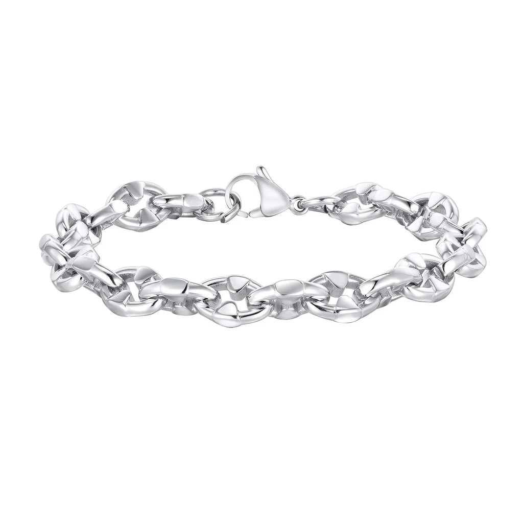 Stainless steel geometric chain bracelet with thick links and hip hop styling