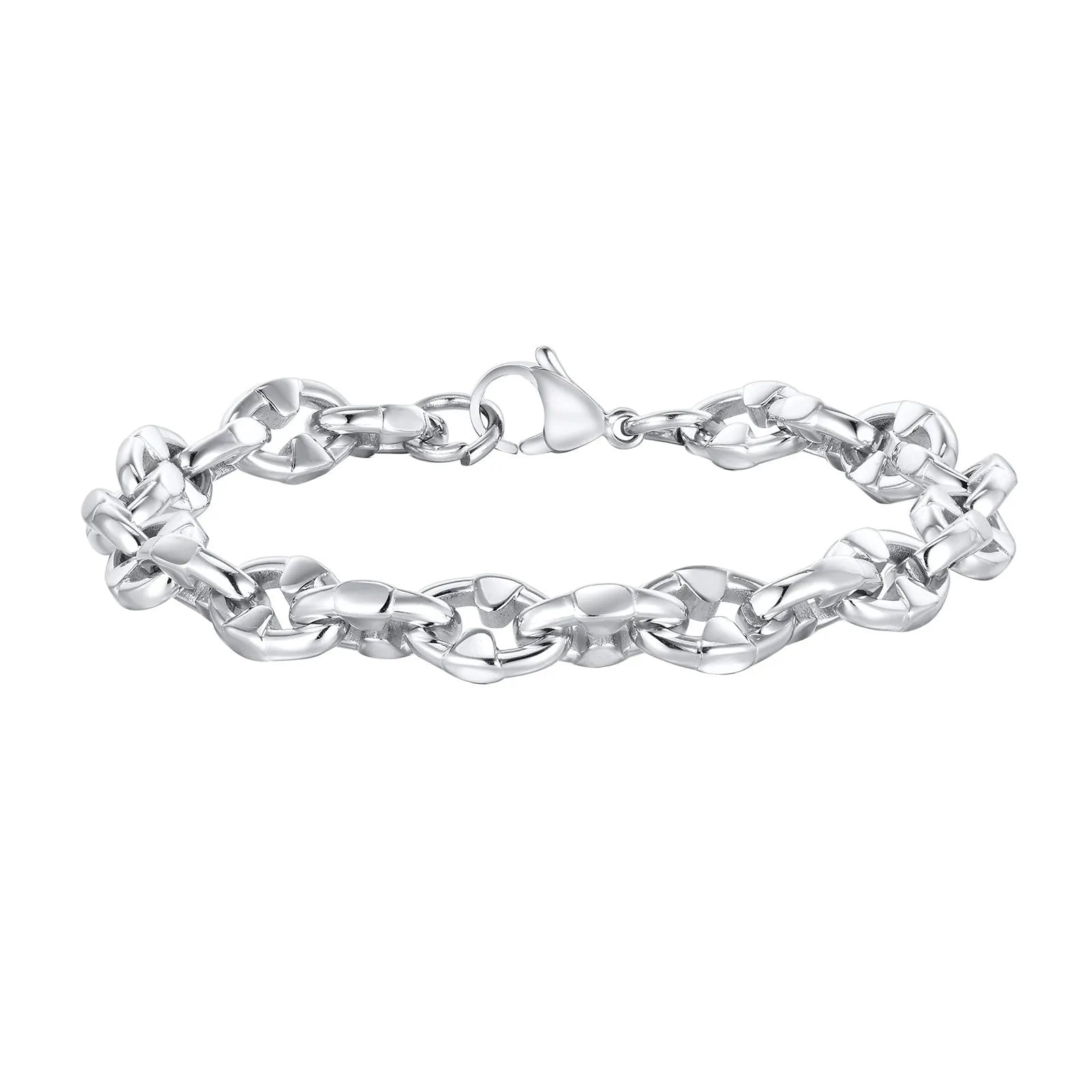 Stainless steel geometric chain bracelet with thick links and hip hop styling
