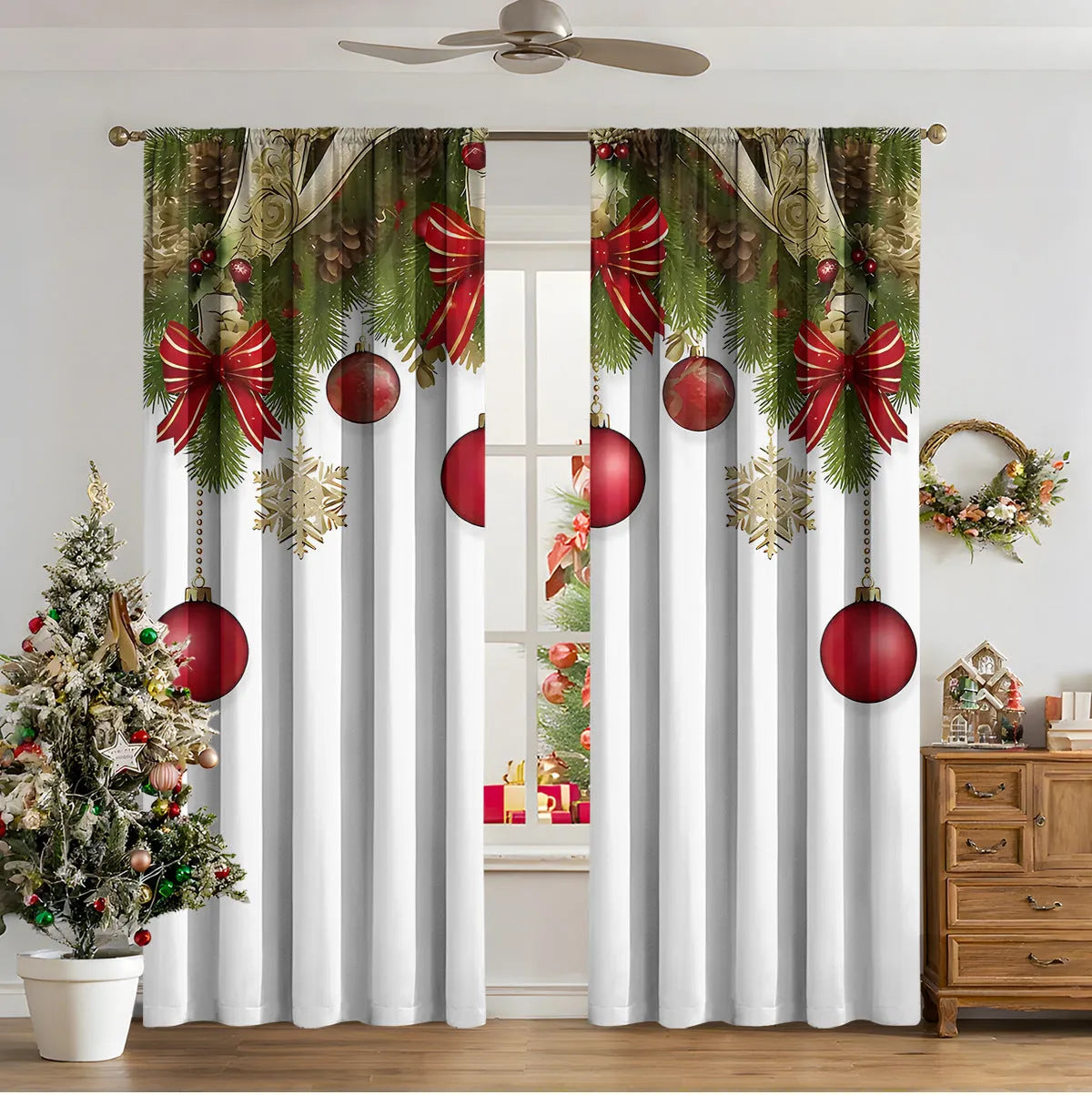3D digital printed Christmas curtains in polyester with modern simplicity design