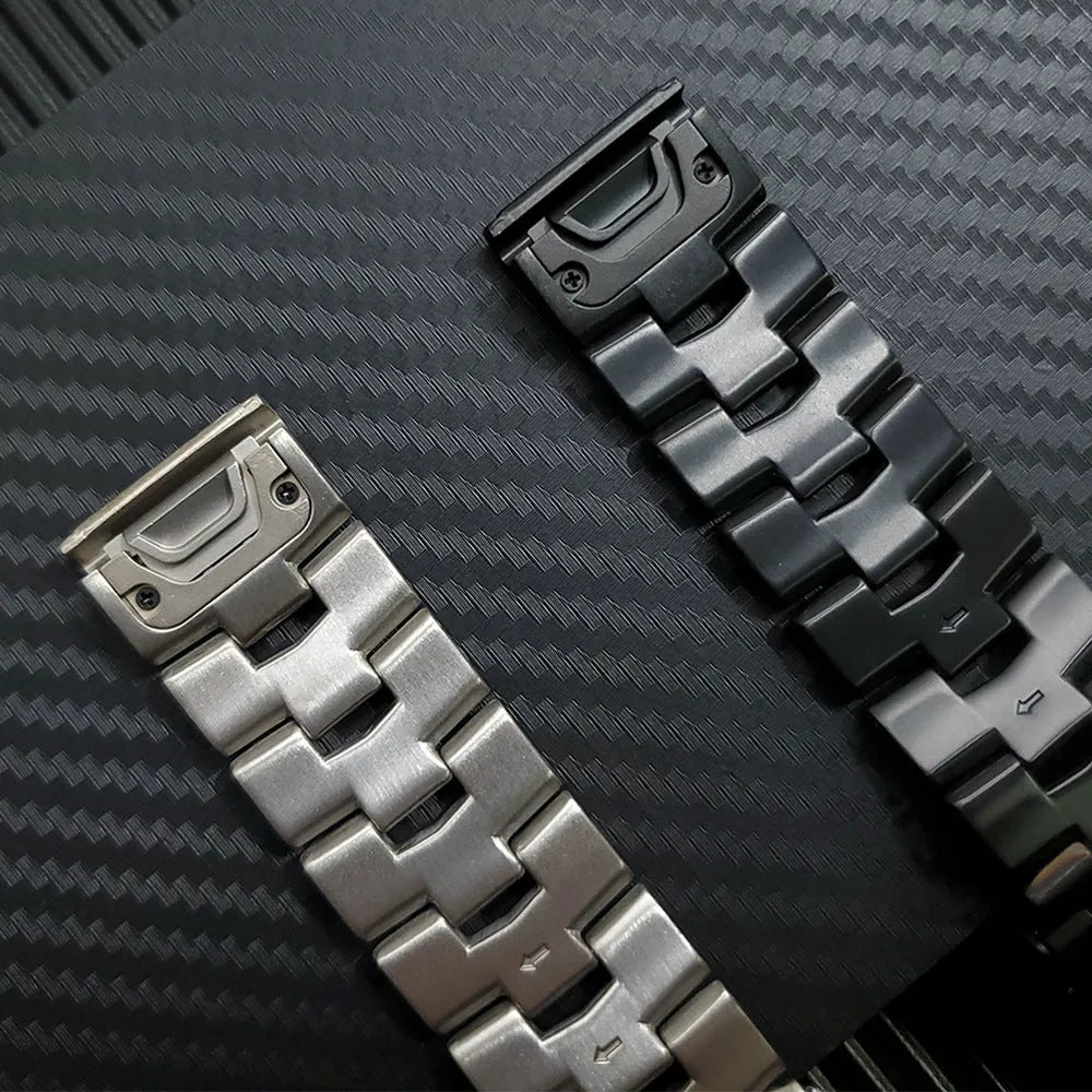 Garmin Jiaming compatible watch strap in Black, Silver, or Titanium colour, showing 22mm and 26mm size options.