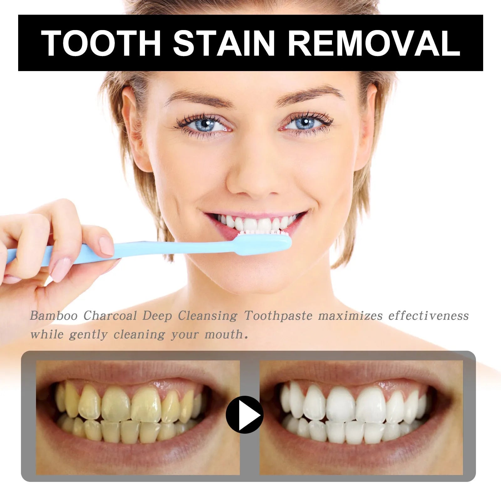 Bamboo charcoal bright white toothpaste in 30ml tube for stain removal