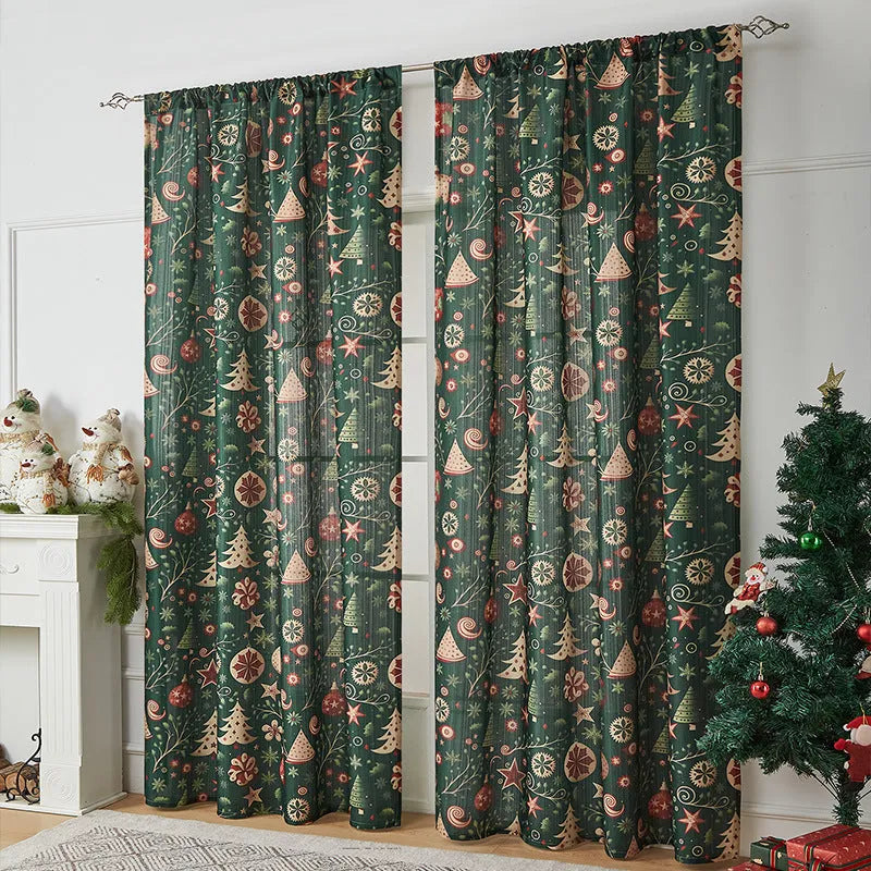 Christmas-themed printed polyester shading curtain with semi-sunshade function in rectangular shape