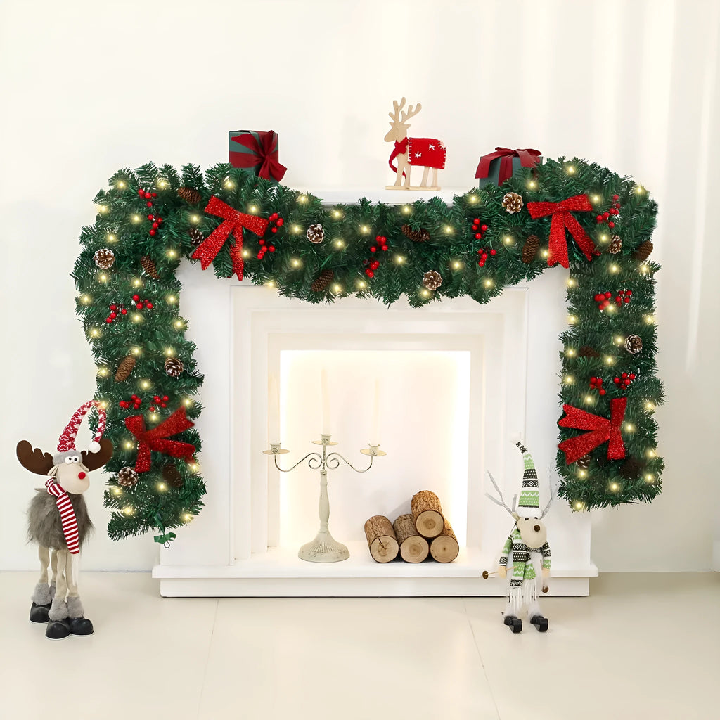 Christmas rattan decorative cane with pine cone bow decoration in European style