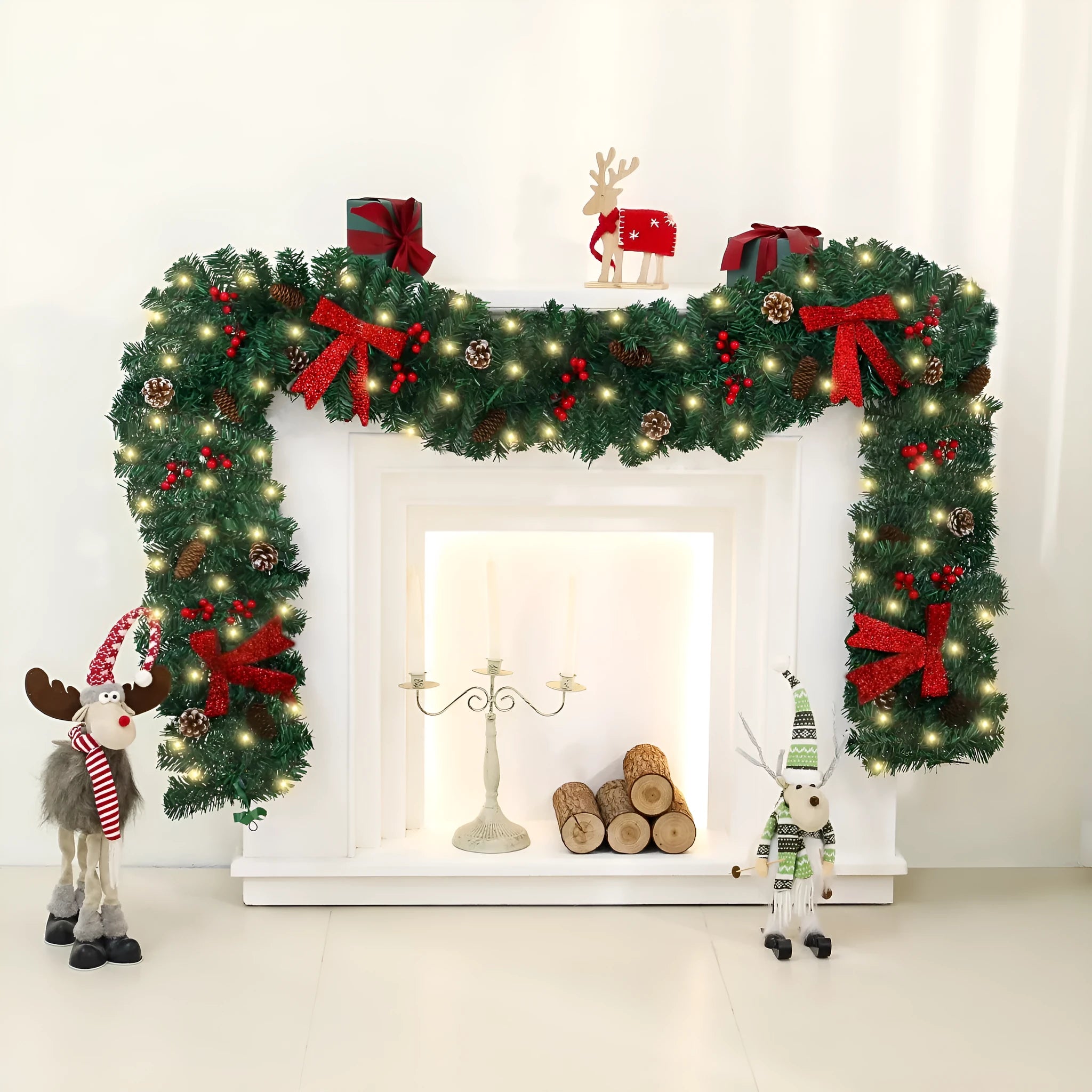 Christmas rattan decorative cane with pine cone bow decoration in European style