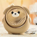 USB desktop electric fan with cute dog design in various colour options showing three-speed controls
