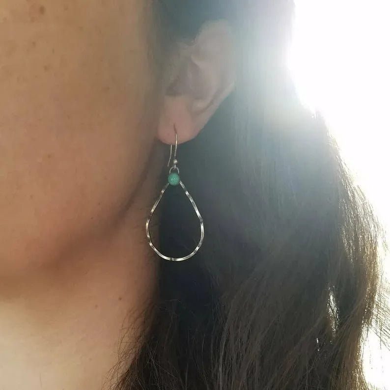 Turquoise vintage bohemian circle earrings with antique silver alloy construction