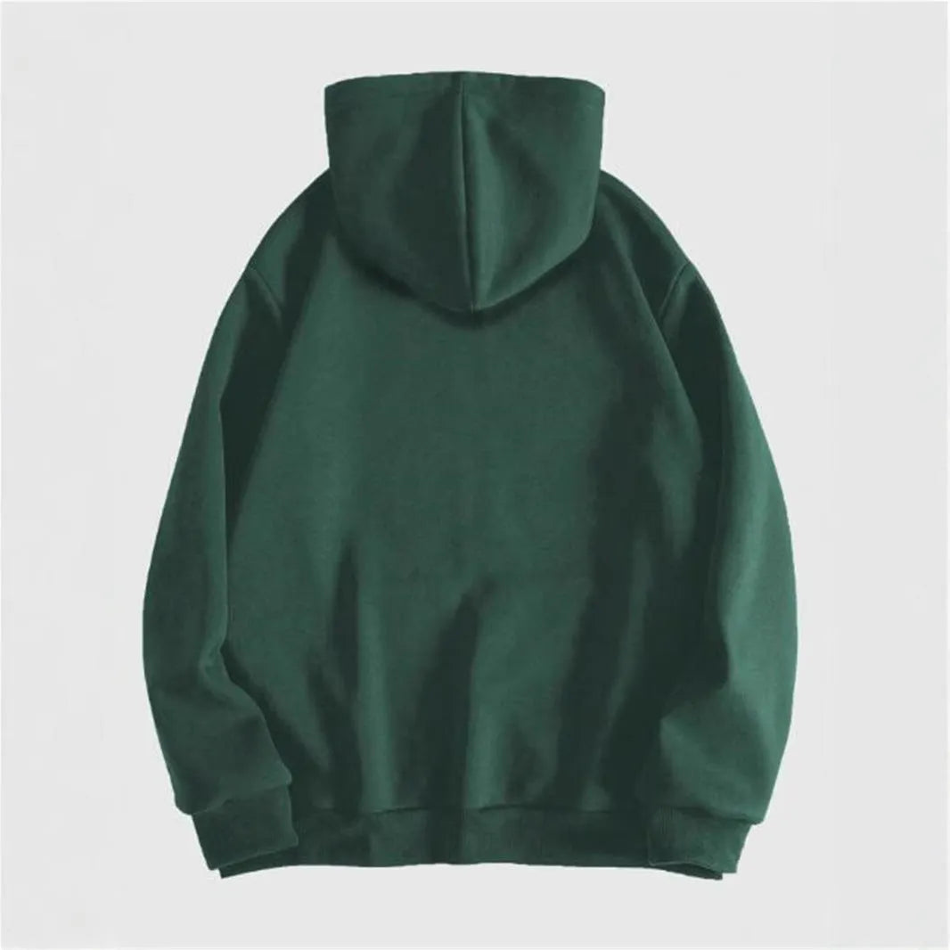 Men's black hooded sweatshirt with white skull print design, long sleeves, pullover style
