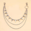 Silver metal punk chain with double layers, rivets, and a zipper decoration, shown at 115cm length.