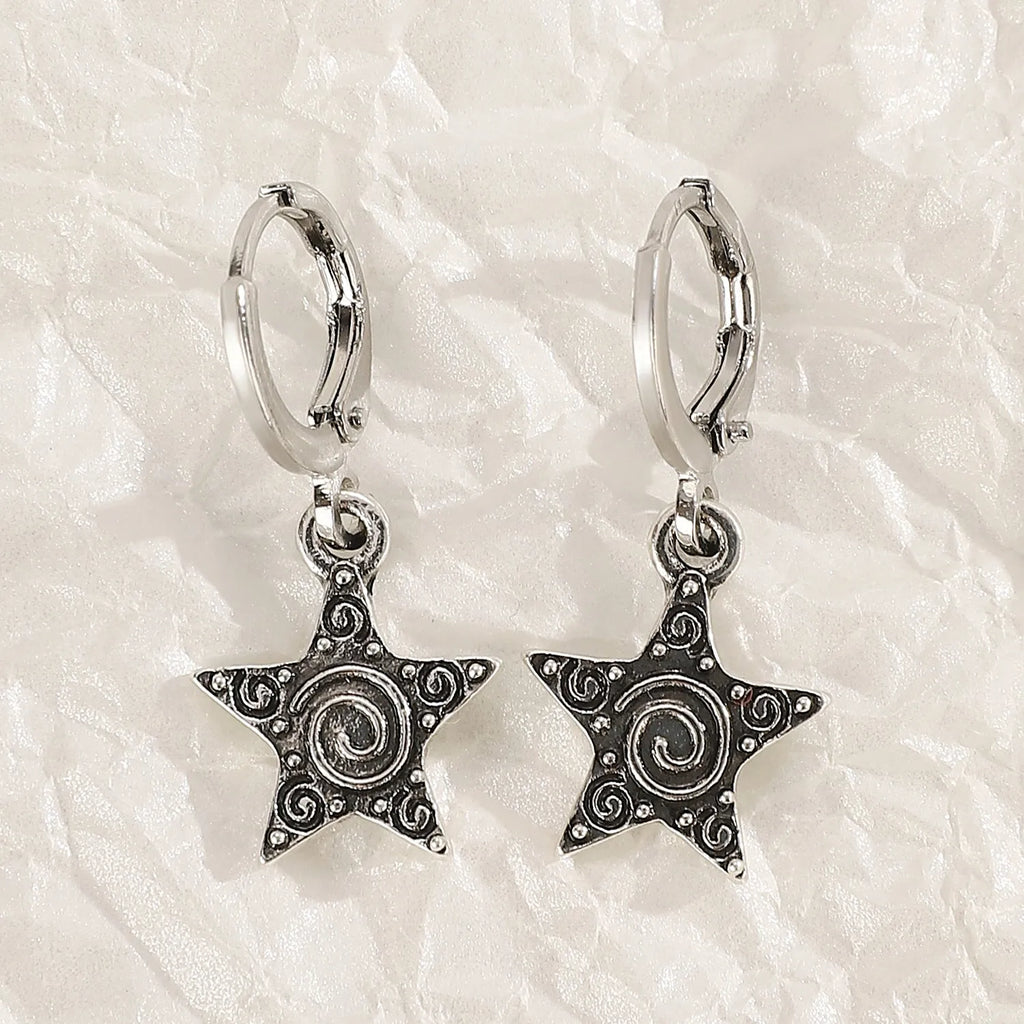 Women's alloy cross crystal earrings in white, black, and silver with geometric and character designs