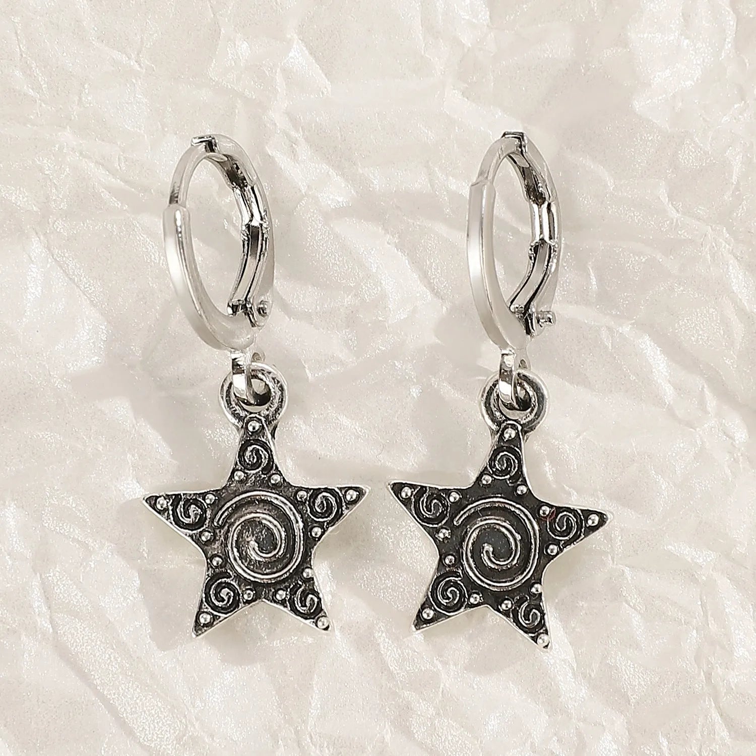 Women's alloy cross crystal earrings in white, black, and silver with geometric and character designs