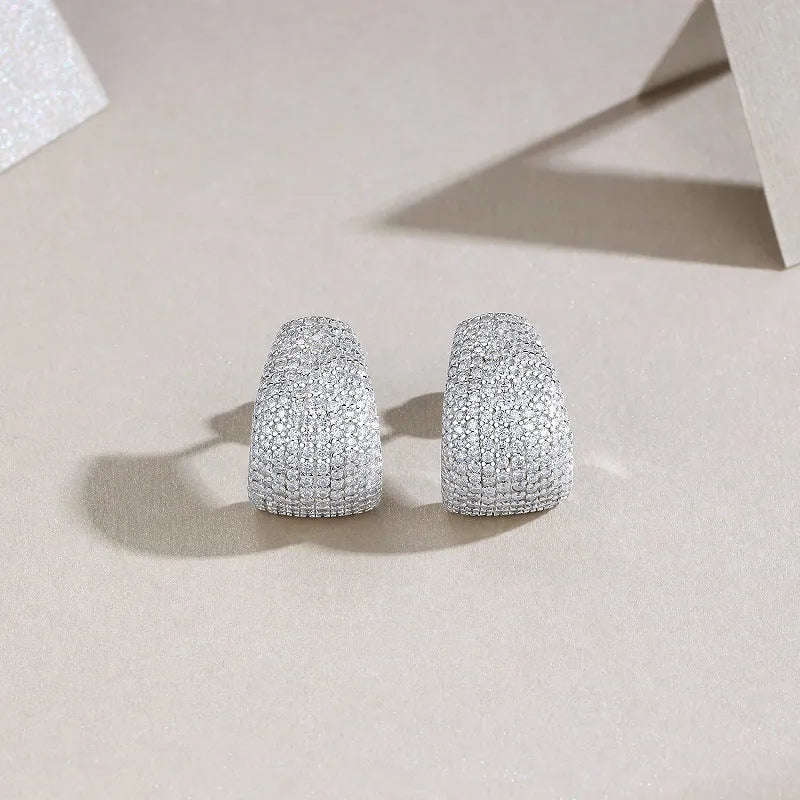 Sterling silver geometric stud earrings with moissanite stones for everyday wear