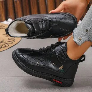 Black and red women's velvet shoes with rubber non-slip sole and low-cut design