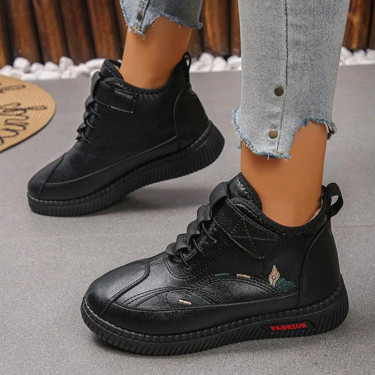 Black and red women's velvet shoes with rubber non-slip sole and low-cut design