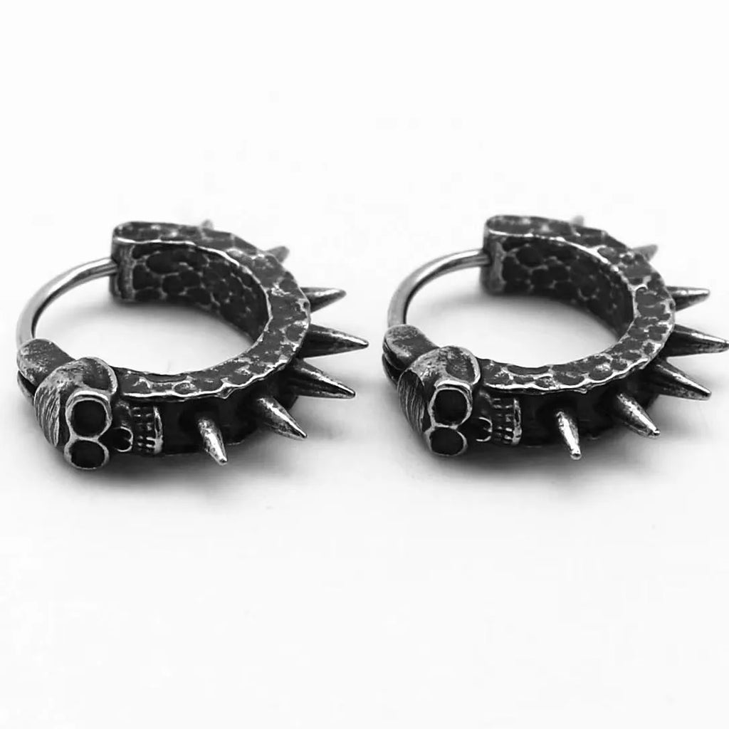 Motorcycle punk earrings with copper plastic finish and retro black geometric design for men and women