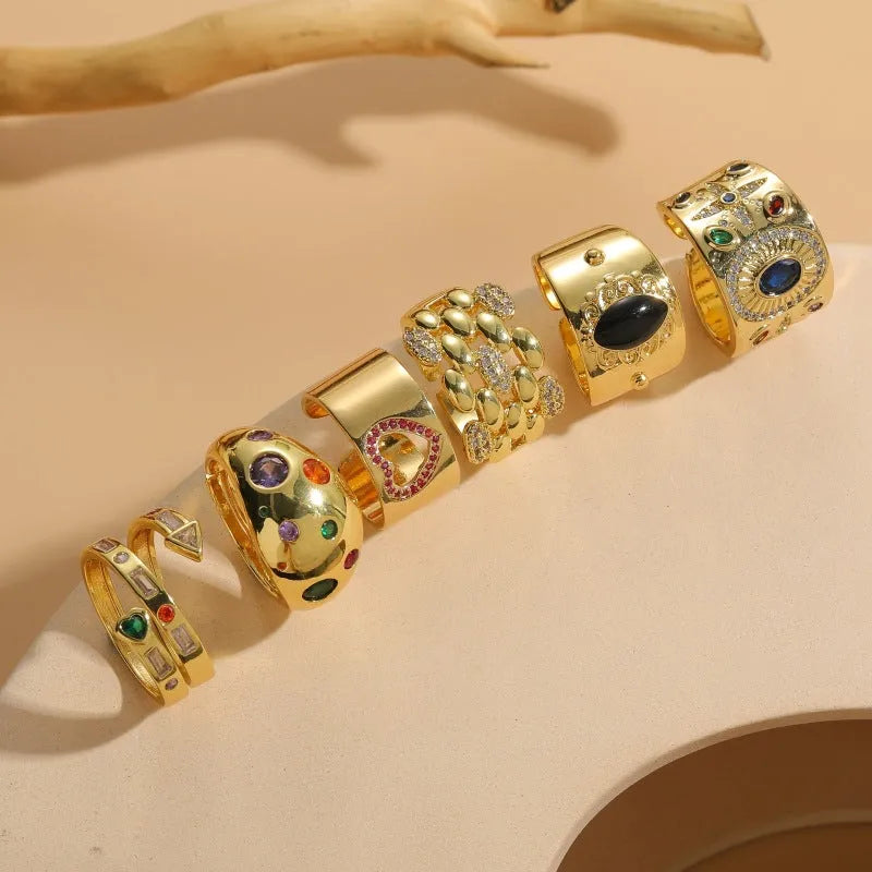 Geometric Chinese style electroplated copper ring in horse eye black colour showing structured design