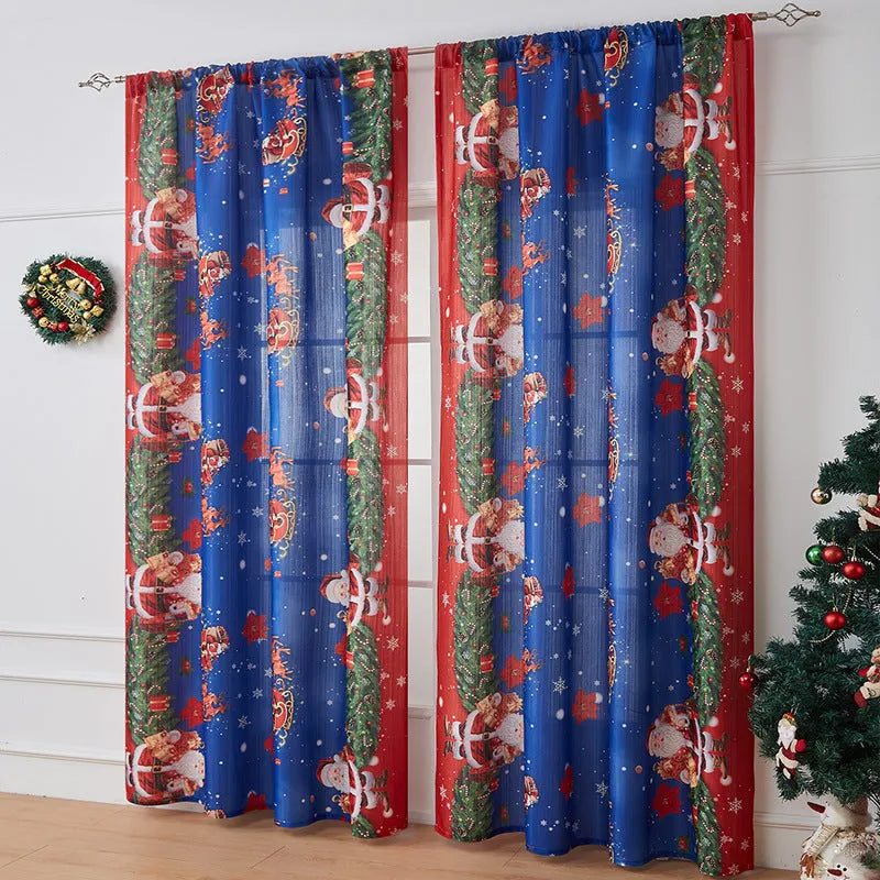 Christmas-themed printed polyester shading curtain with semi-sunshade function in rectangular shape