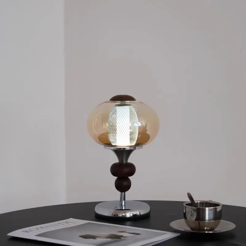 Wooden rechargeable table lamp with touch switch and three-colour dimmable light