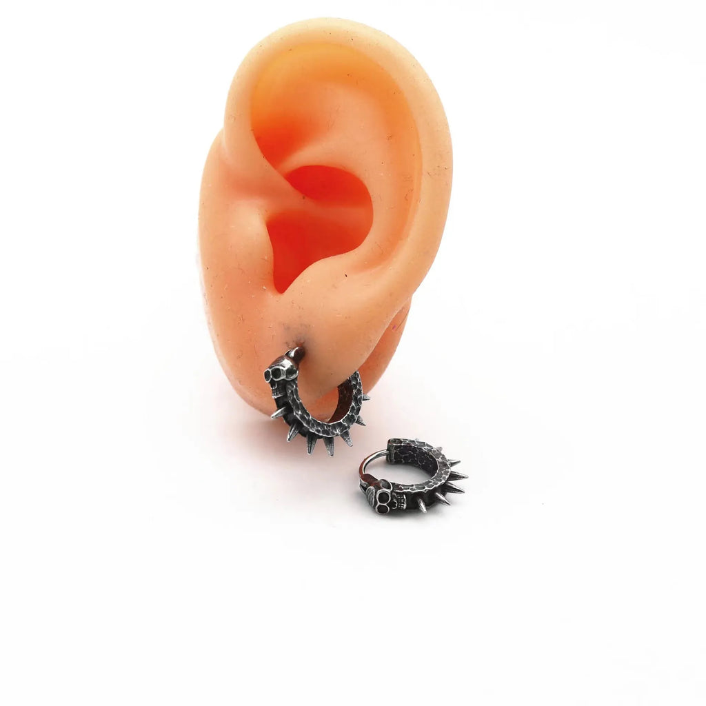 Motorcycle punk earrings with copper plastic finish and retro black geometric design for men and women