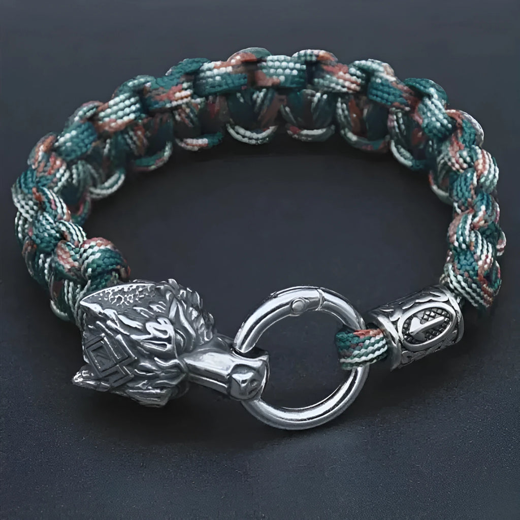Stainless steel wolf head zodiac bracelet with retro styling and camouflage colour option