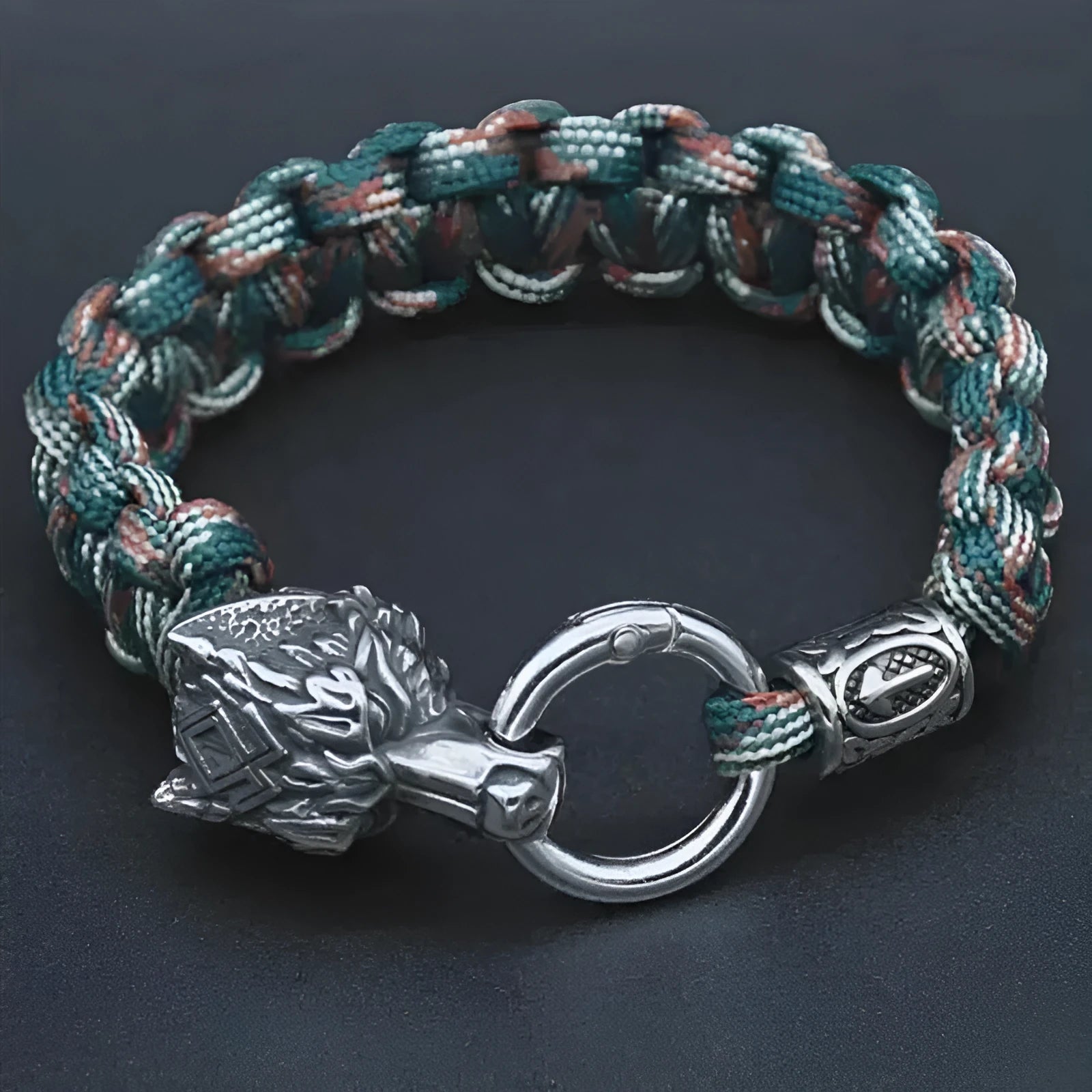 Stainless steel wolf head zodiac bracelet with retro styling and camouflage colour option