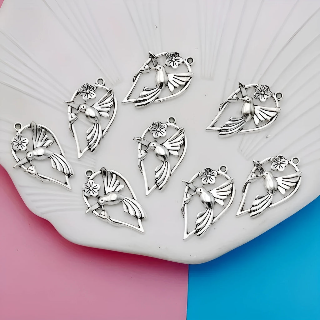 Silver-coloured magpie bird charm pendant for DIY jewellery making