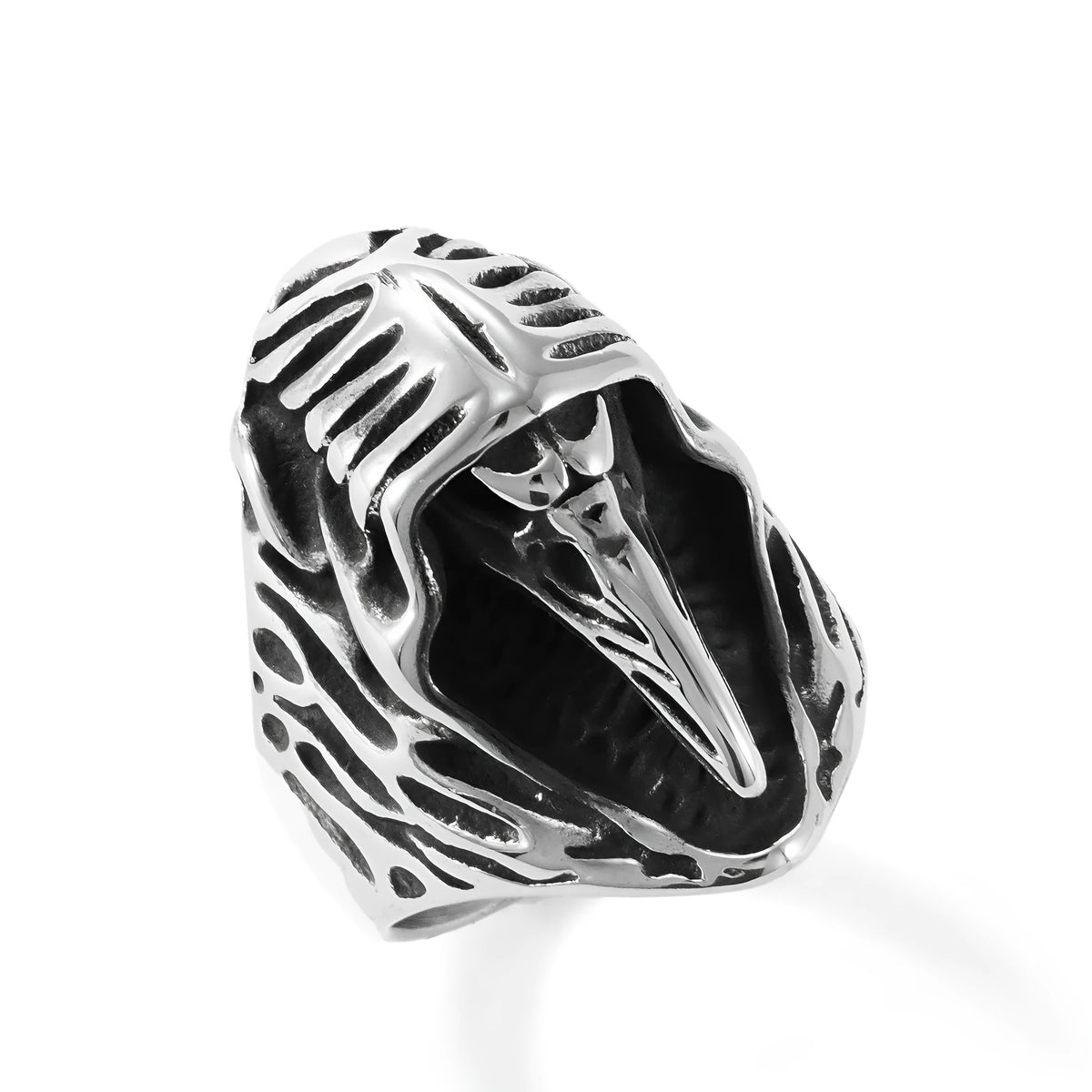 Crow stainless steel punk ring with geometric animal design in MR166 colour