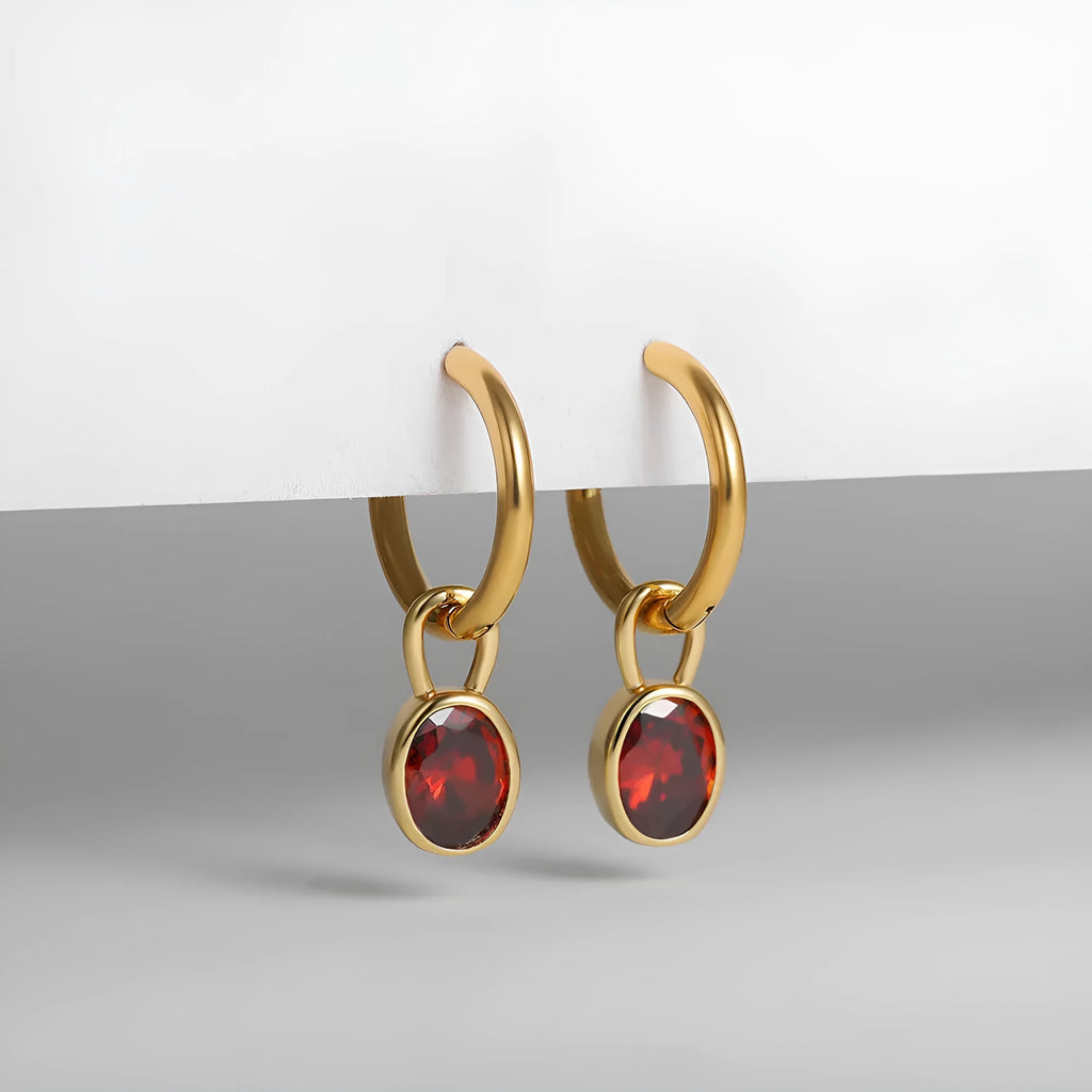 Women's copper oval zircon earrings in retro style with six colour options