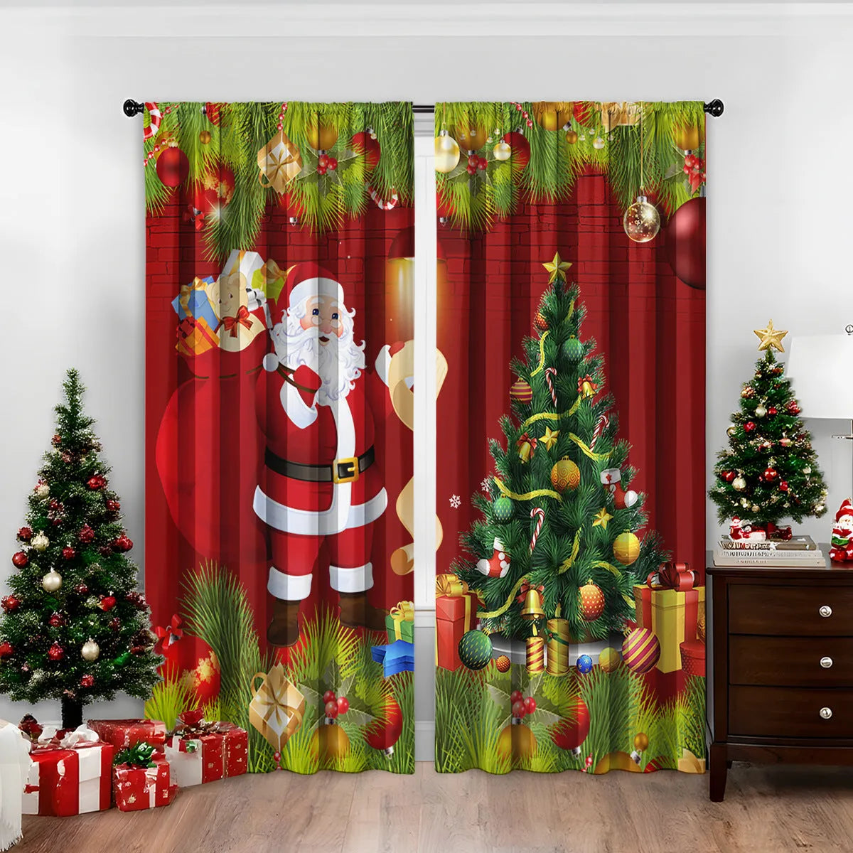 3D digital printed Christmas curtains in polyester with modern simplicity design