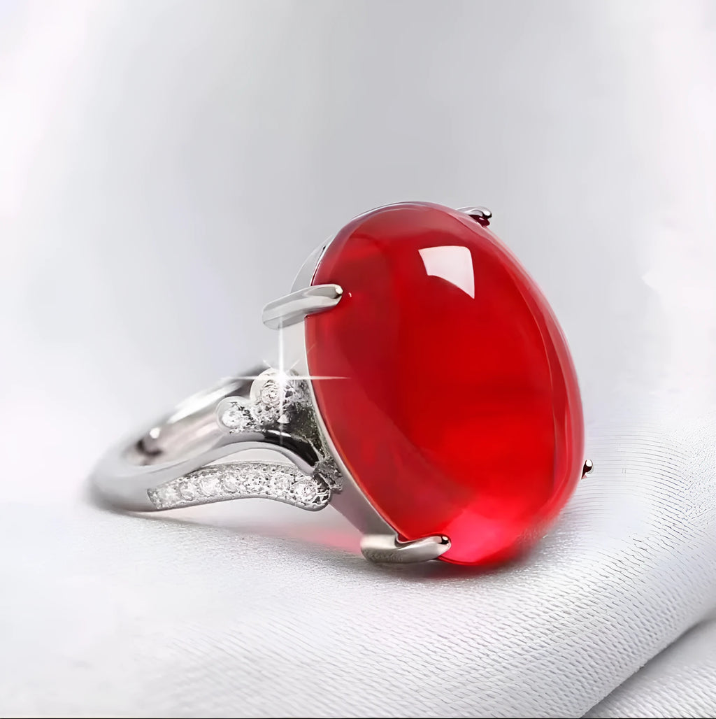 Adjustable geometric sapphire alloy ring in black, blue, green, red, or yellow colours