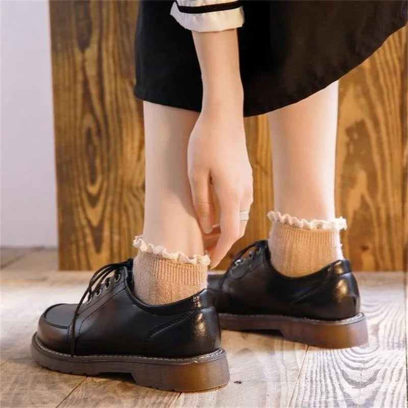Women's black preppy style Mary Jane shoes with square low heel and round toe