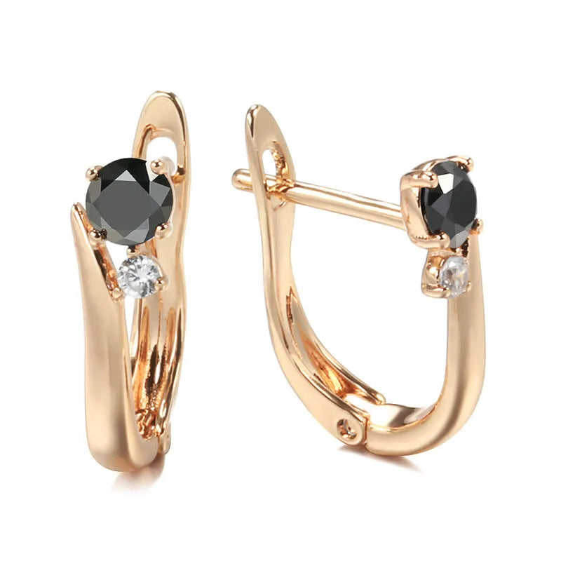 Women's black agate drop earrings in gold with geometric retro design and artificial gemstone inlay