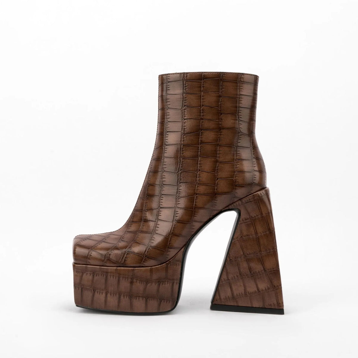 Women's ankle boot in artificial PU leather with a high heel, shown in a solid colour.