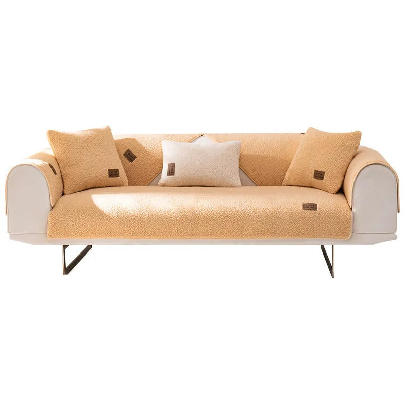 Machine washable lambswool-style sofa cover in solid colour protecting furniture