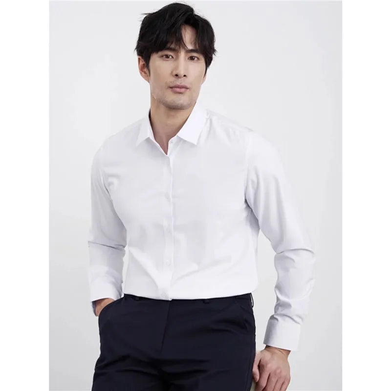 Men's wine red slim fit long sleeve shirt in polyester blend fabric