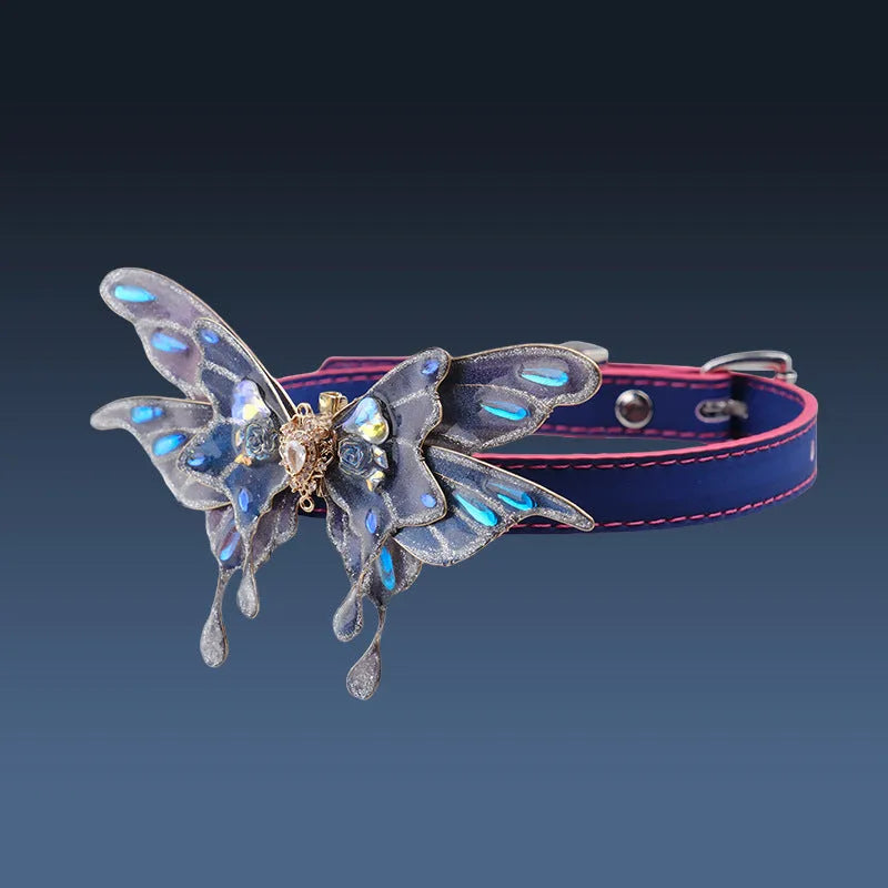 Temperature change purple butterfly rhinestone necklace collar with alloy chain for men and women