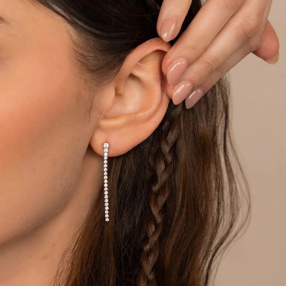 Women's geometric zircon earrings in stainless steel with Chinese style line design