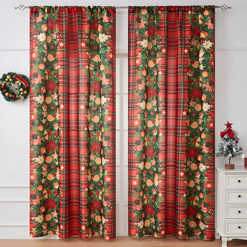 Christmas-themed printed polyester shading curtain with semi-sunshade function in rectangular shape