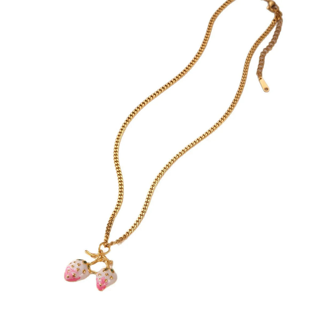 Strawberry fruit pendant necklace in stainless steel with red or white gradient finish