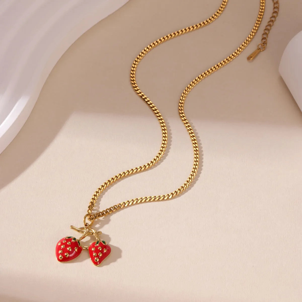 Strawberry fruit pendant necklace in stainless steel with red or white gradient finish