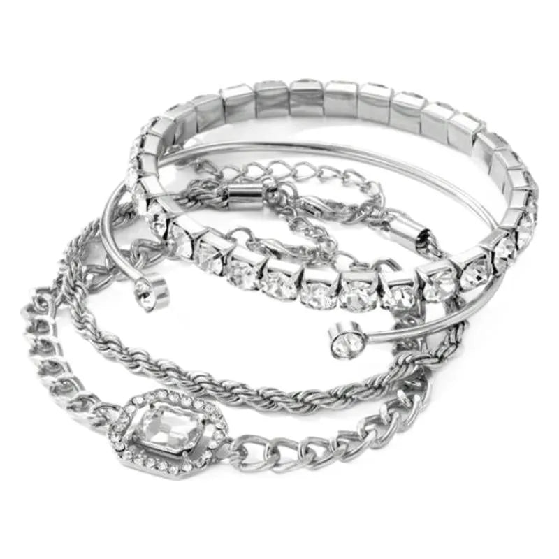 Women's geometric retro alloy jewellery set with square diamond motifs in gold or silver finish
