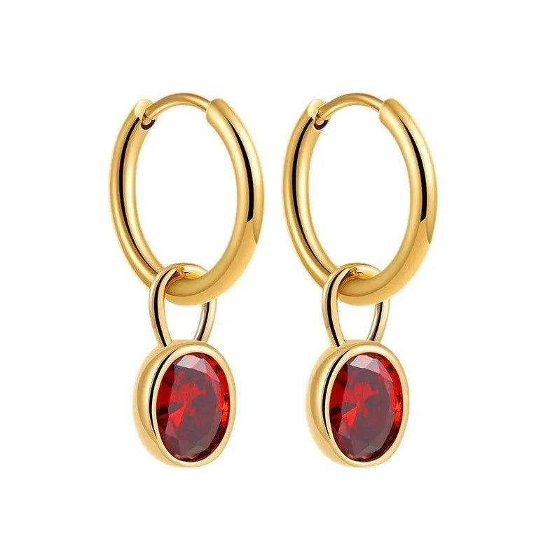 Women's copper oval zircon earrings in retro style with six colour options