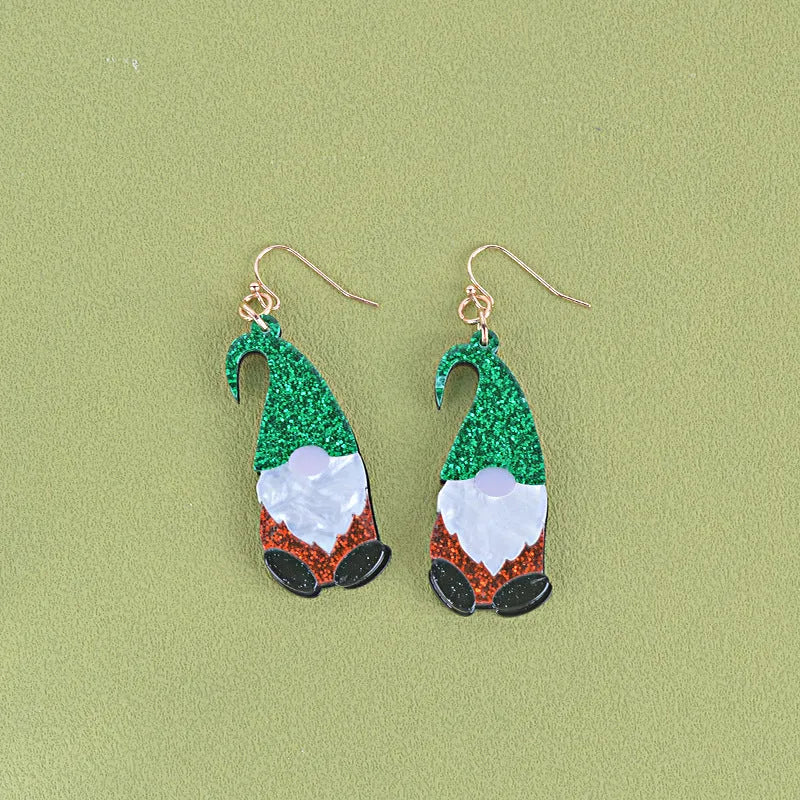 Santa Claus cartoon character acrylic earrings in red and green festive colours