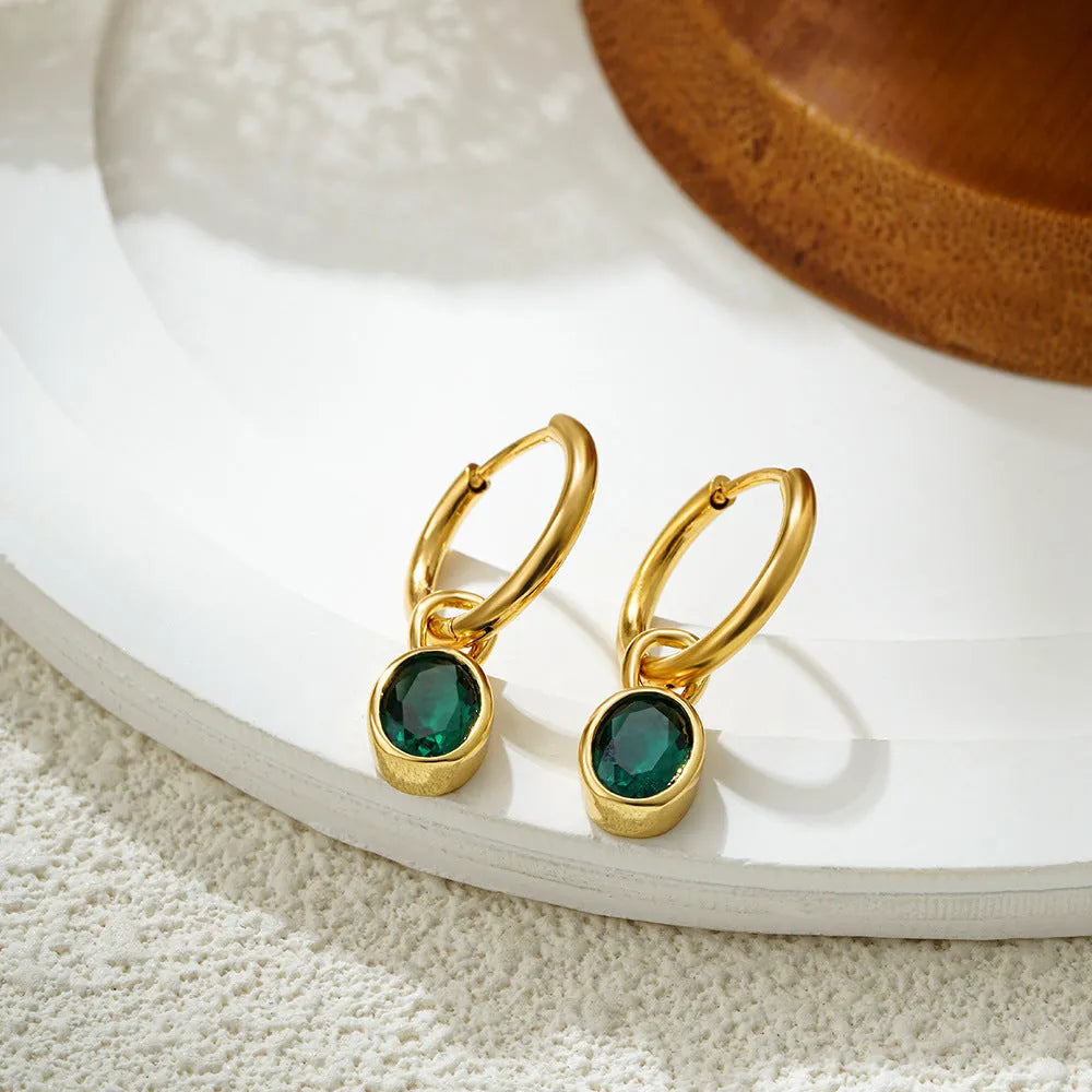 Women's copper oval zircon earrings in retro style with six colour options